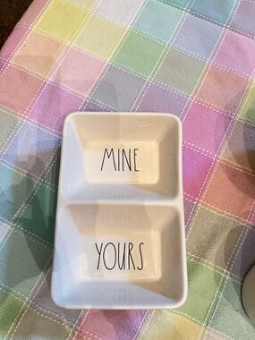 Rae Dunn White "Mine" and "Yours" Double Dip Serving Dish